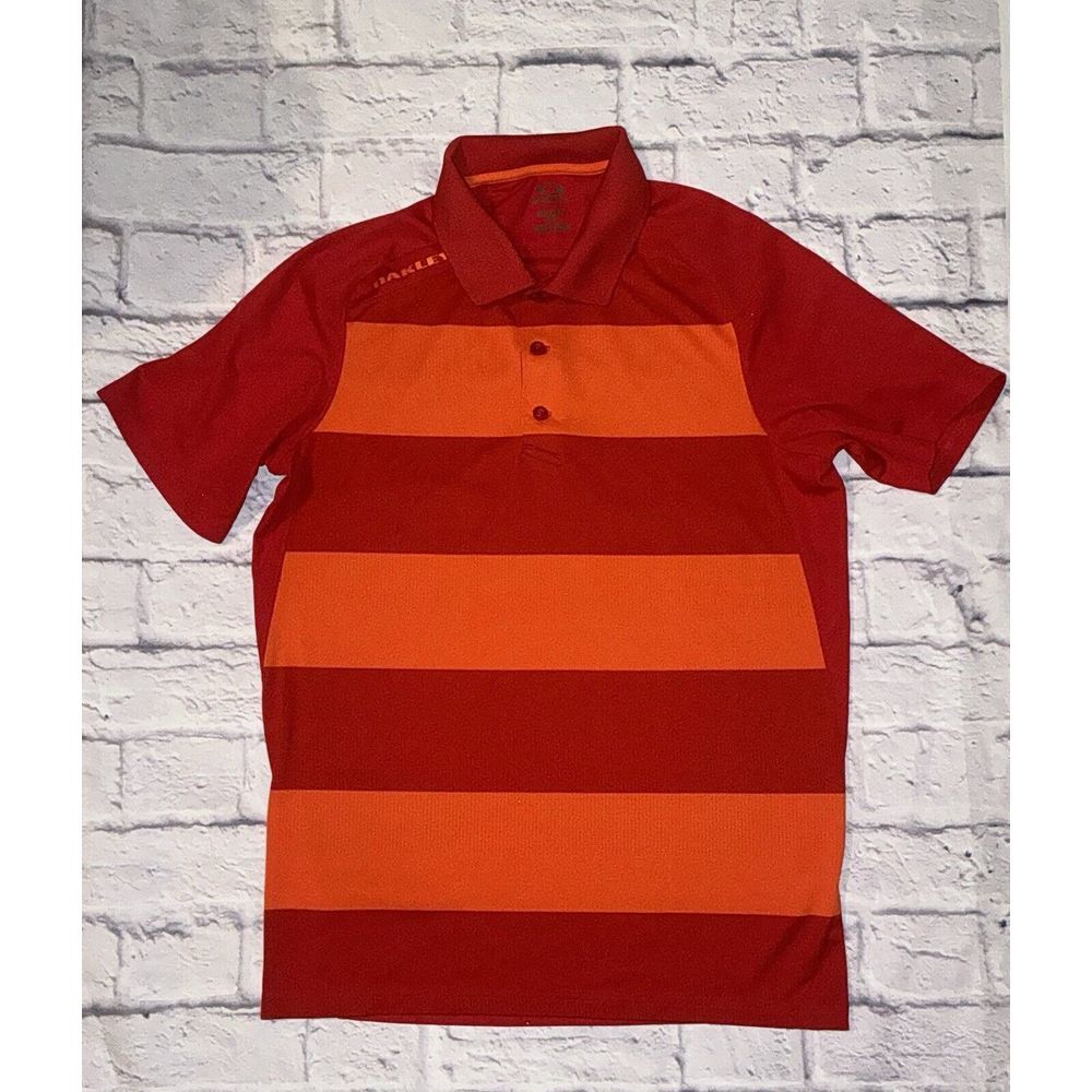 Oakley Hydrolix Short Sleeve‎ Polo Shirt Mens S Red/Orange Striped